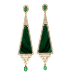 Pave Diamond Emerald Beautiful Malachite Earrings In 18k Yellow Gold