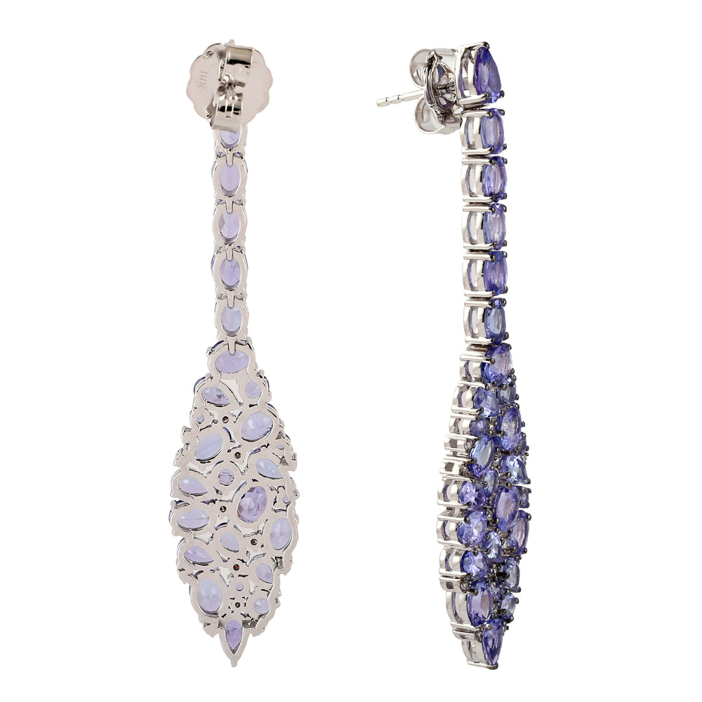 Beautiful Blue Tanzanite & Pave Diamond Danglers in 18k White Gold