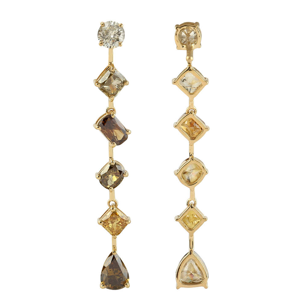 18k Yellow Gold Colored Diamond Designer Dangle Earrings Jewelry