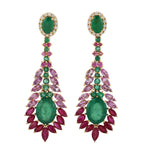 Emerald Sapphire Diamond Beautiful Danglers in 18k Yellow Gold