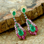 Emerald Sapphire Diamond Beautiful Danglers in 18k Yellow Gold