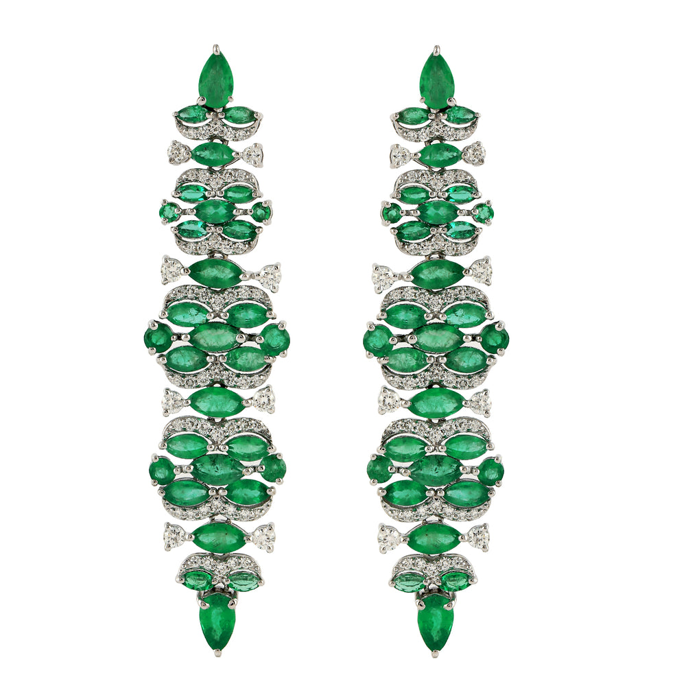 Marquise Emerald Pave Diamond Designer Party Wear Chandelier In 14k White Gold