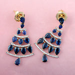 Pear Cut Sapphire & Pave Diamond 18k Gold Designer Danglers For Her