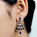 Pear Cut Sapphire & Pave Diamond 18k Gold Designer Danglers For Her