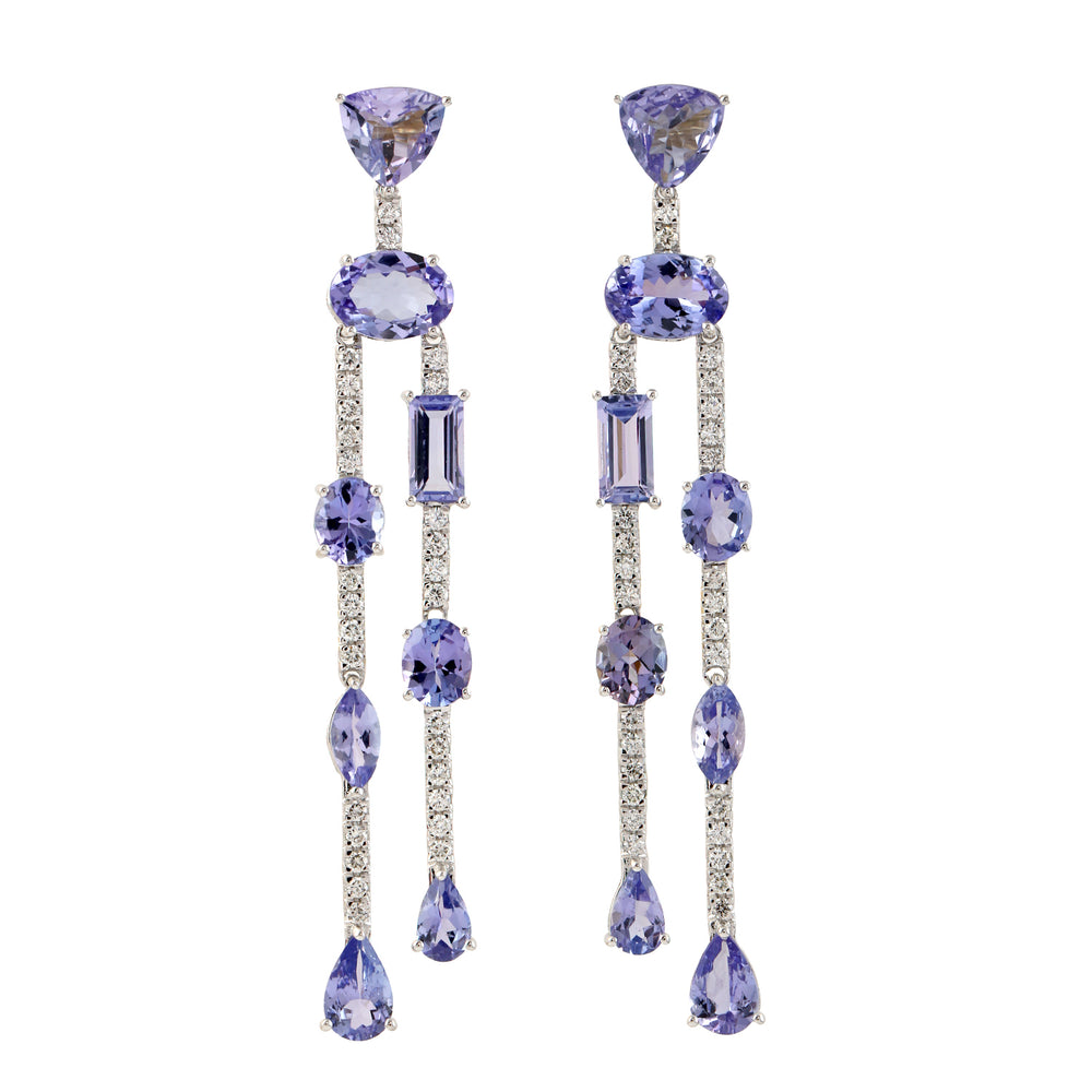 Natural Pave Diamond Tanzanite 18k White Gold Chandelier Jewelry For Her