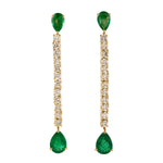 Pear Cut Emerald May Birthstone Diamond Drop Danglers In 18k Yellow Gold