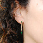 Pear Cut Emerald May Birthstone Diamond Drop Danglers In 18k Yellow Gold