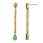 Pear Cut Emerald May Birthstone Diamond Drop Danglers In 18k Yellow Gold