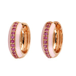 18k Rose Gold Pink Sapphire Hoop Earrings Enamel Jewelry