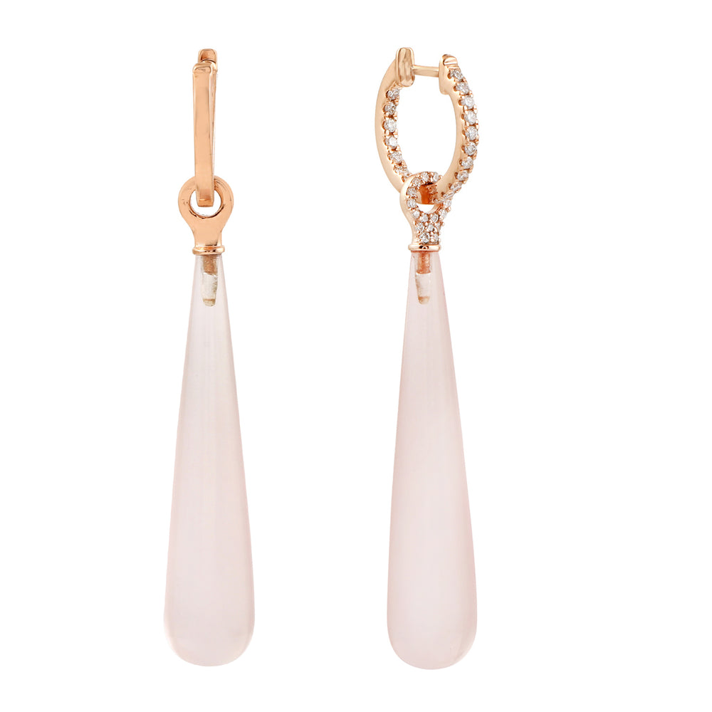 Pink Quartz Pave Diamond Danglers In 18k Rose Gold For Women