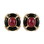 Natural Ruby Diamond Enamel Stud Earrings in 18k Gold Gift