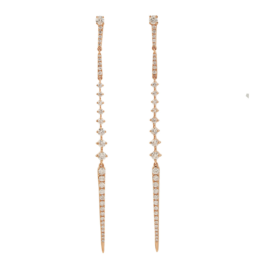 Natural Diamond 18k Yellow Gold Long Sleek Bar Drop Earrings