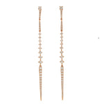 Natural Diamond 18k Yellow Gold Long Sleek Bar Drop Earrings