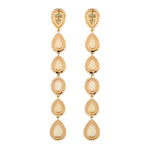 Pear Cut Opal Ethiopian Long Drop Pave Diamond Danglers in 18k Yellow Gold