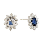 Oval Sapphire Natural Diamond Stud Wedding Gift In 18k White Gold