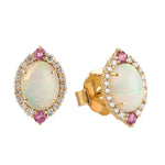 Natual Opal Ethopian Sapphire Diamond Stud Earrings In 18k Yellow Gold