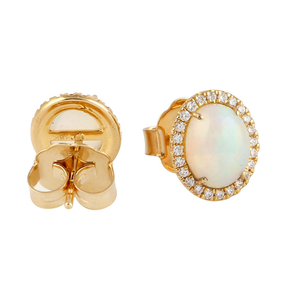 Opal Ethopian Diamond Oval Stu Earrings in 18k Yellow Gold Gift