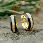 Pave Diamond Enamel Huggie In 14k Solid Gold For Gift