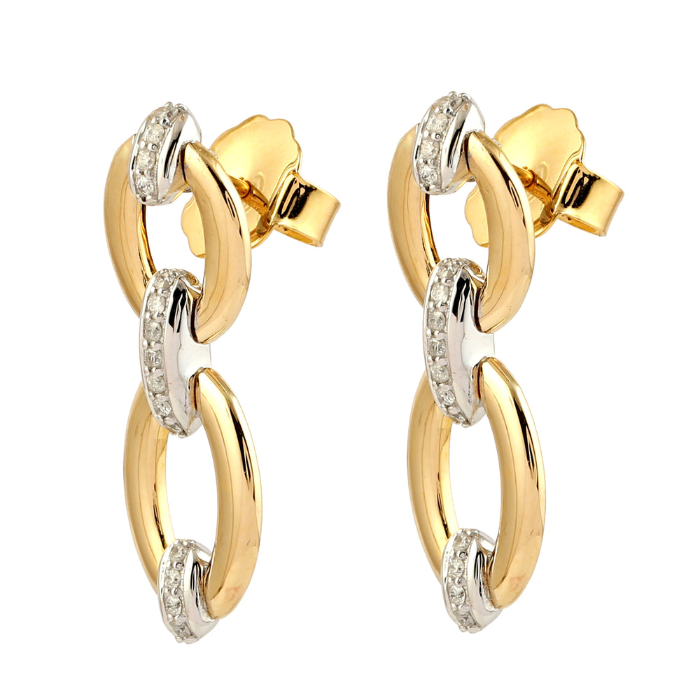 Pave Diamond Link Chain Design Earrings In 18k Yellow Gold