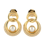 Solid 18k Yellow Gold Pave Diamond Interlock Circle Earrings For Her