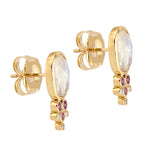 Faceted Moonstone Sapphire Diamond Stud Earrings In 18k Gold