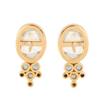 Faceted Moonstone Aquamarine Diamond Stud Earrings In 18k Gold