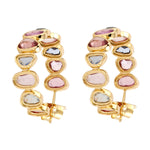 Solid 18k Yellow Gold Multicolor Sapphire Hoop Earrings