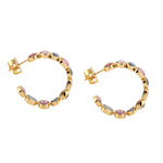 Solid 18k Yellow Gold Multicolor Sapphire Hoop Earrings