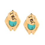 Pave Diamond Pear Cut Turquoise Enamel Stud Earrings In 18k Yellow Gold