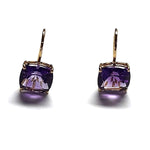 Natural Amethyst Fish Hook earringas in 14k Yellow Gold