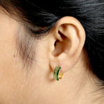 Natural Tsavorite Enamel Hoop Earrings For Her 18k Yellow Gold