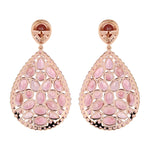 Pink Tourmaline Cluster Danglers Earrings Pave Diamond 18k Rose Gold Jewelry