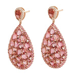 Pink Tourmaline Cluster Danglers Earrings Pave Diamond 18k Rose Gold Jewelry