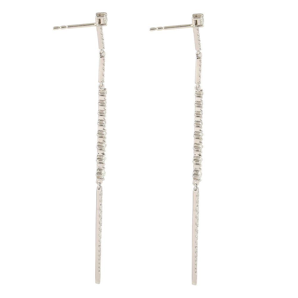 Natural Diamond Beautiful Long Drop Earrings In 18k White Gold Party wear