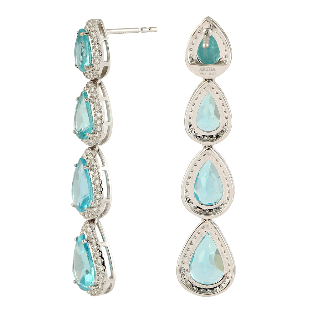 Apatite Pave diamond Pear Cut Drop Dangler In 18k White Gold