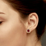 Pink Tourmaline Pave Diamond Stud Earrings In 18k Yellow Gold For Her