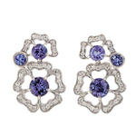 Blue Tanzanite Diamond Clover leaf Stud Earrings In 18k White Gold