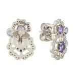 Blue Tanzanite Diamond Clover leaf Stud Earrings In 18k White Gold