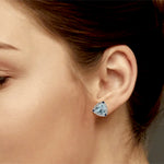 Aquamarine Sapphire Diamond Trillion Earrings in 18k White Gold