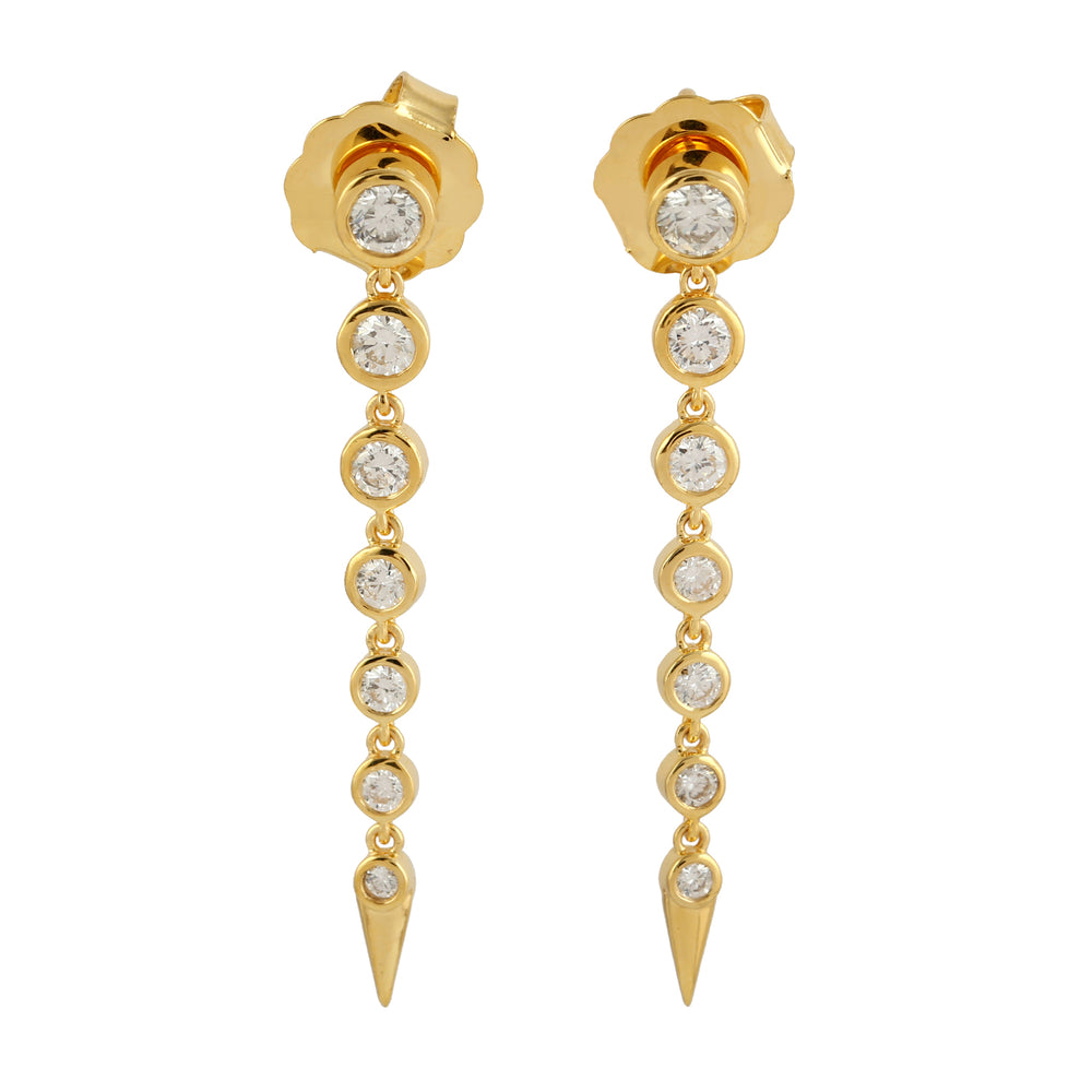 Bezel Set Diamond Delicate Beautiful Drop Dangler Earrings In 18k Yellow Gold