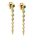 Natural Emerald Diamond Sleek Long Drop Earrings In 18k Yellow Gold