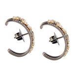 Natural Sapphire C Design Hoop Earrings in 18k Gold Handmade Jewelry