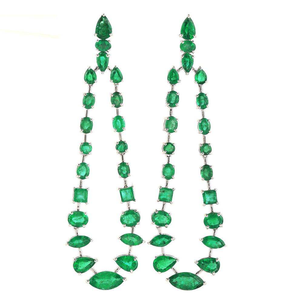 Multi Shape Emerald Precious Gemstone Designer Chandelier In 18k White Gold For Her