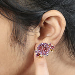 Handcarved Amethyst Multiple Gemstone Daisy Stud Earrings In 18k Gold