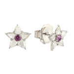 Pear Cut Diamond Sapphire Daisy Stud Earrings In 18k White Gold