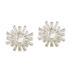 Baguette Diamond Sun Burst Stud Earrings In 18k White Gold For Her