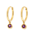 Natural Amethyst Huggie Earrings In 18k Gold