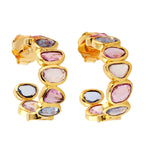 Multicolor Sapphire J Hoop Earrings In 18k Yellow Gold