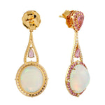 Opal Ethopian Sapphire Diamond Handmade Earrings in 18k Gold