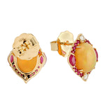 Opal Ethopian Ruby Diamond Wedding Stud Earrings In 18k Yellow Gold